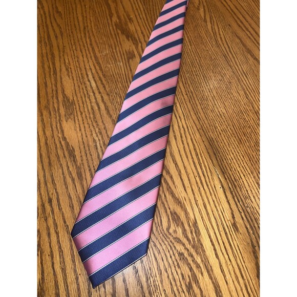 Wilson & Bow Mens Tie Pink Striped Silk Hand USA Preppy Career Spring Academia - Picture 4 of 7